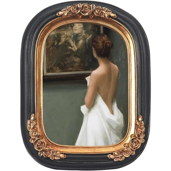 5x7 Inch Vintage Picture Frame, Antique Ornate Black Arched Photo Frame With Intricate Golden Floral Relief, Wall Mount and Tabletop Display, High-Definition Glass Front, Retro Home Decor