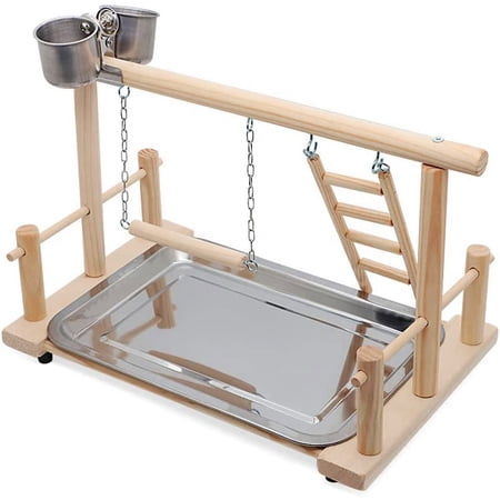 Pet Training Conure Lovebirds Playground Interactive Swing With Feeder Cups Wooden Stand Bird Perch Parrot Playstand Climbing Ladder WOOD