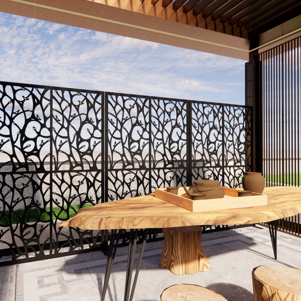 Holaki Metal Privacy Screen, 72" H x 45.3" W, Freestanding Decorative Room Divider for Balcony, Patio, Garden, Waterproof & Rustproof with Bird Shape Hollow Design, Easy Assembly