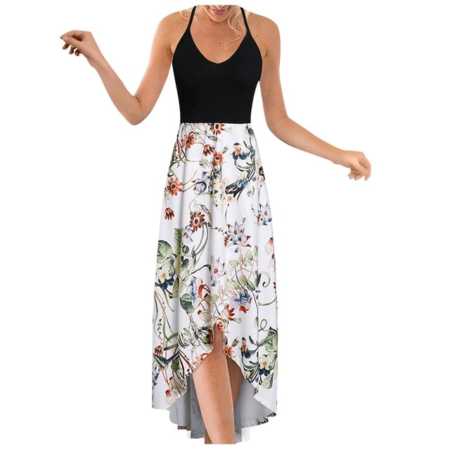 Mode Casual V-Cou Sans Manches Sangle Ouverte Robe d'Impression Sexy