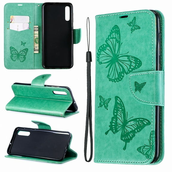 Samsung Galaxy A50 Case, Dteck Embossed Butterfly Flip PU Leather Stand Wallet Case Cover For Samsung Galaxy A50 2019 6.4", Green