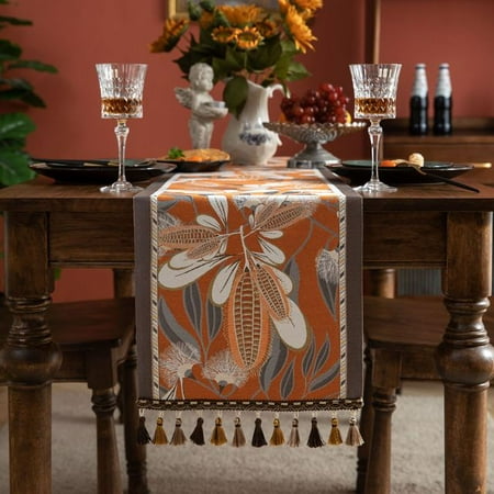 

UMMH Macrame Table Runner with Tassel Pendant Retro Flowers Rectangular Thick Tablecloth Bar Home Dining Table Decor
