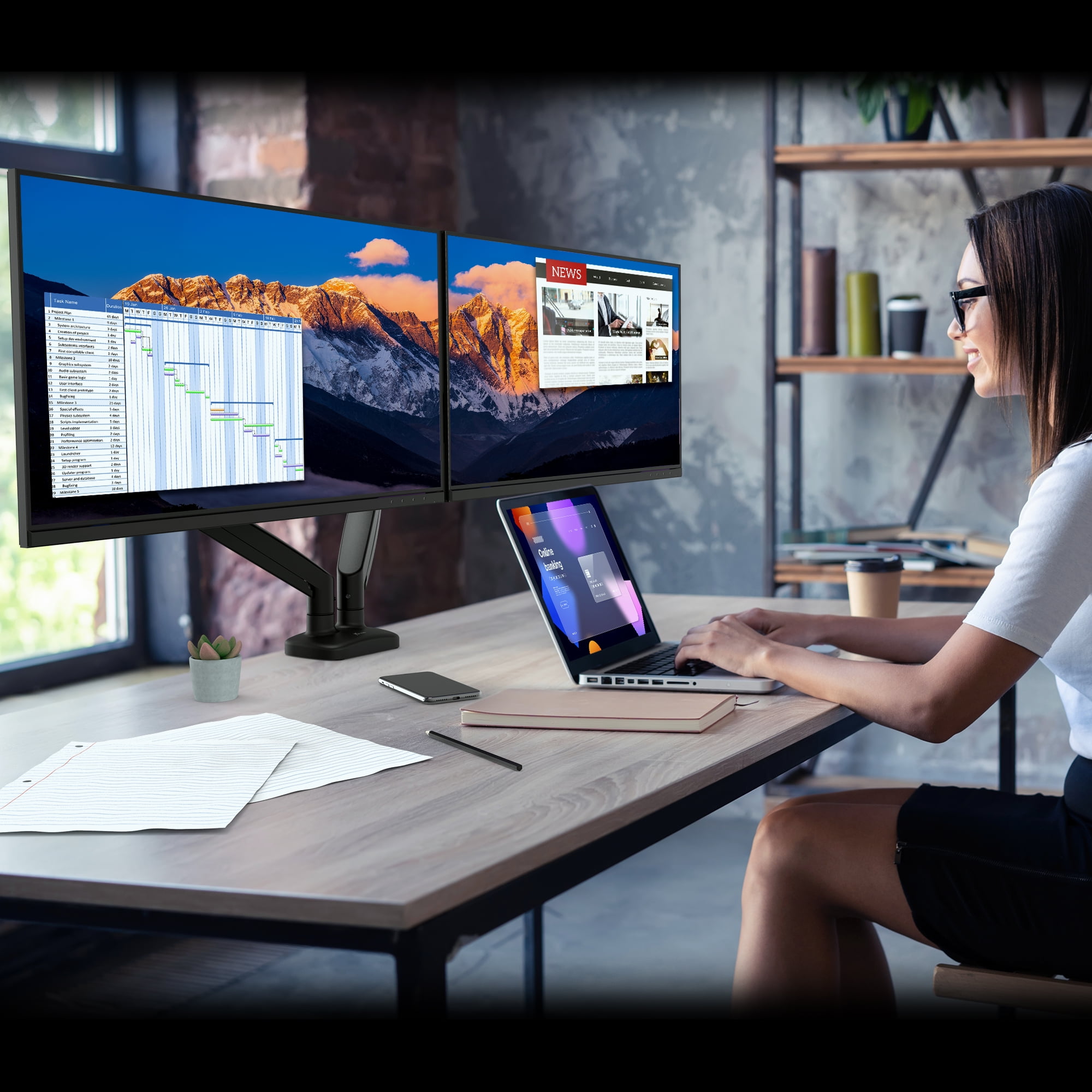 j5create, Ergonomic Dual Monitor Mount for Maximum 32" Screen, JTSA102