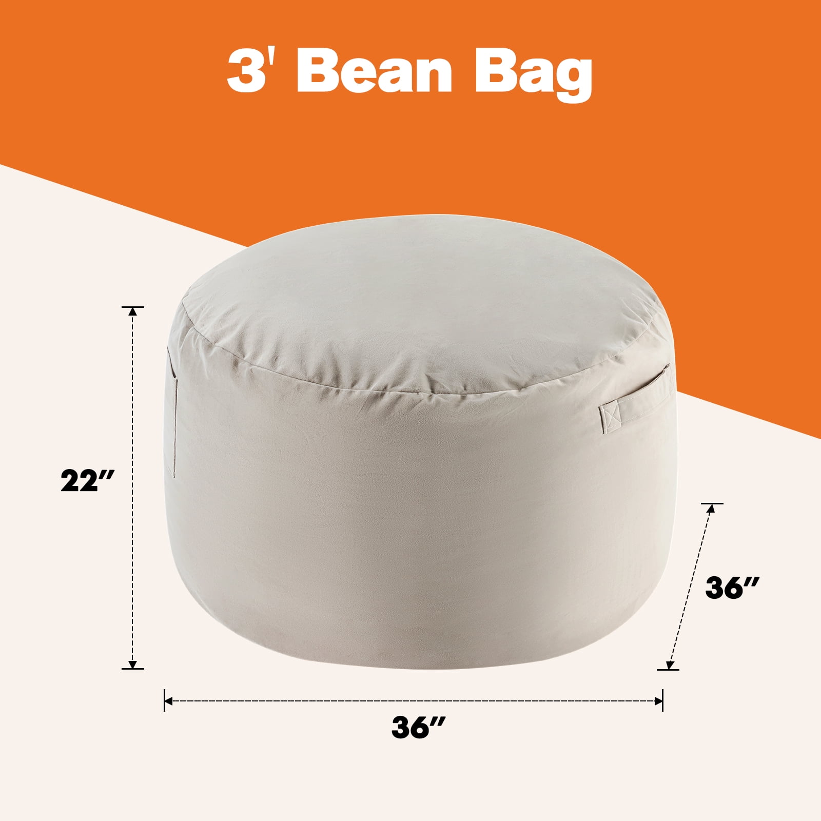 ZUNMOS Bean Bag Sofa Chair 3Ft, Memory Foam Filling for Adults for Home, Grey