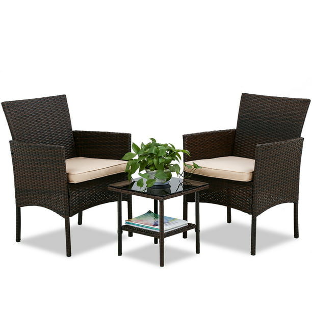 Fdw Outdoor Patio Furniture Sets 3 Pieces Set Wicker Bistro Rattan Chair Conversation Garden Porch For Yard And With Coffee Table Brown Com - Rattan Garden Patio Furniture Set