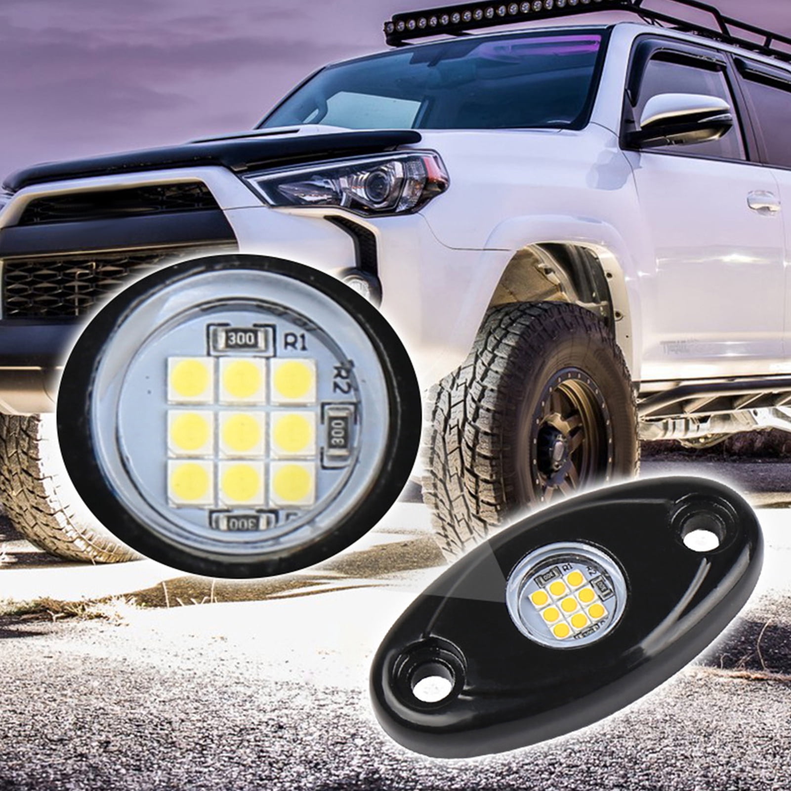 YAHHU 8 Packs LED Rock Lights for Trucks IP67 Waterproof Under Body Wheel Well Exterior Interior Glow Lamp for Car Pickups Motorcycle Boat White Chassis Ambient Lighting Kit