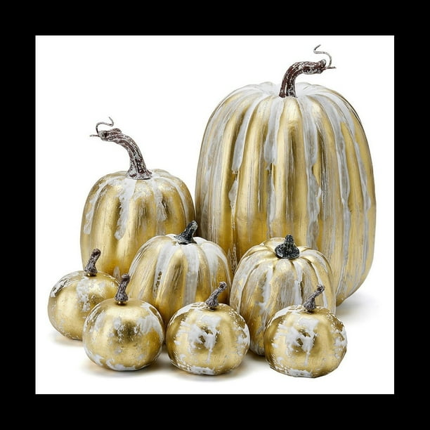 8 Piezas Calabazas Artificiales de OtoñO Surtidas Calabazas Blancas Cepilladas Doradas Calabazas Decorativas Calabazas de Espuma