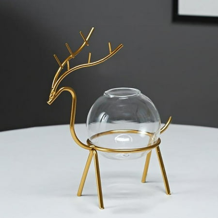 

MOOSUP Hydroponic Glass Bulb Vase with Metal Bracket Hand-welded Heat-resistant Paint Cute Deer Shape