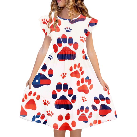 Iyufng Girls Dresses Independence Day Printed Dresses