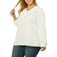 thumbnail image 4 of Unique Bargains Women's Plus Tops V Neck Boho Chiffon Ruffle Blouse 1X White, 4 of 7