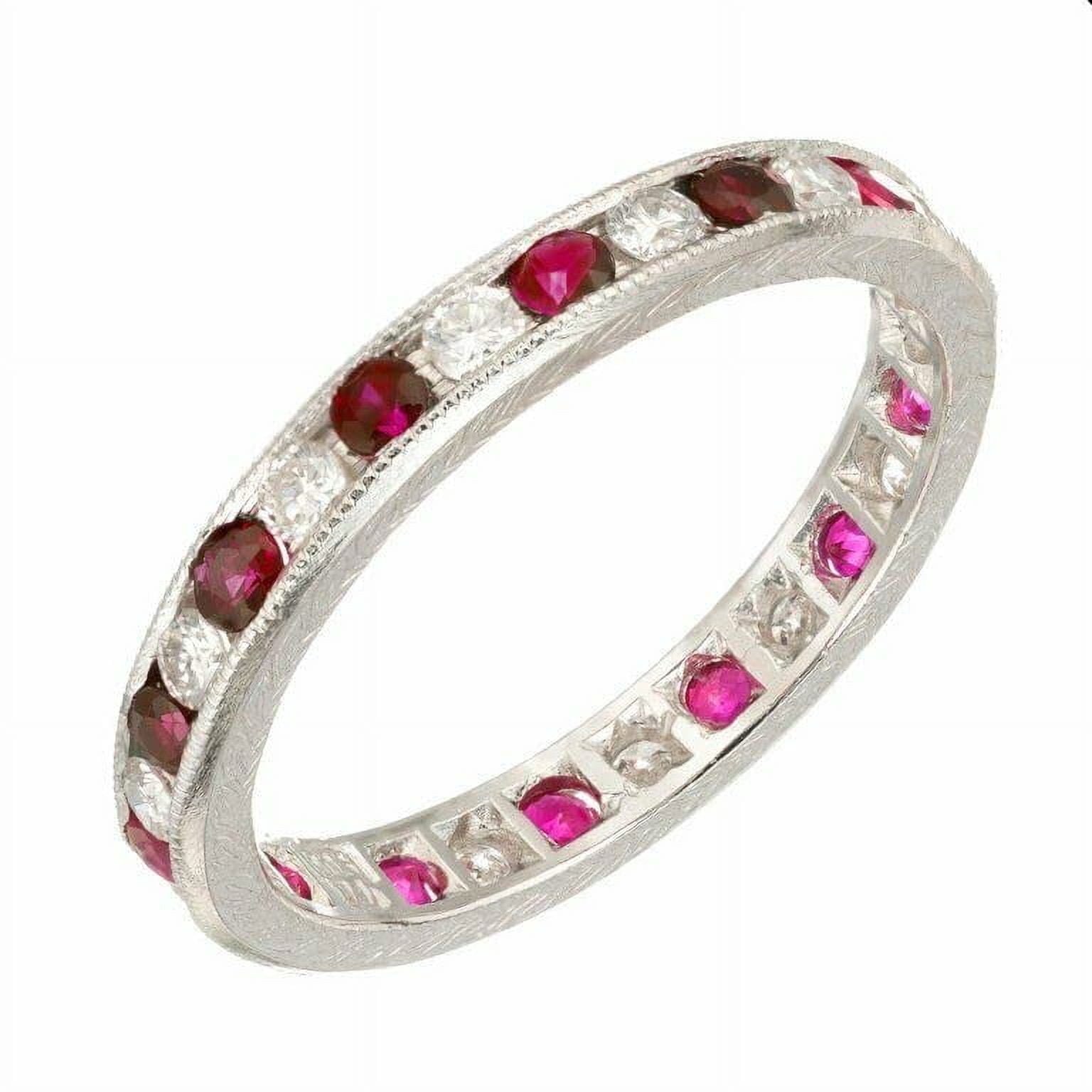 HeartsAndYou 2ct Natural Ruby & Diamond Alternating Eternity Band 100% 14k SOLID White Gold