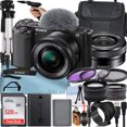 thumbnail image 1 of Sony Alpha ZV-E10 Mirrorless Vlog Camera With 16-50mm Lens + 128GB Memory Card + Filter Kit + Tripod + Case + A-Cell Mobility Accessory Bundle (Black), 1 of 1