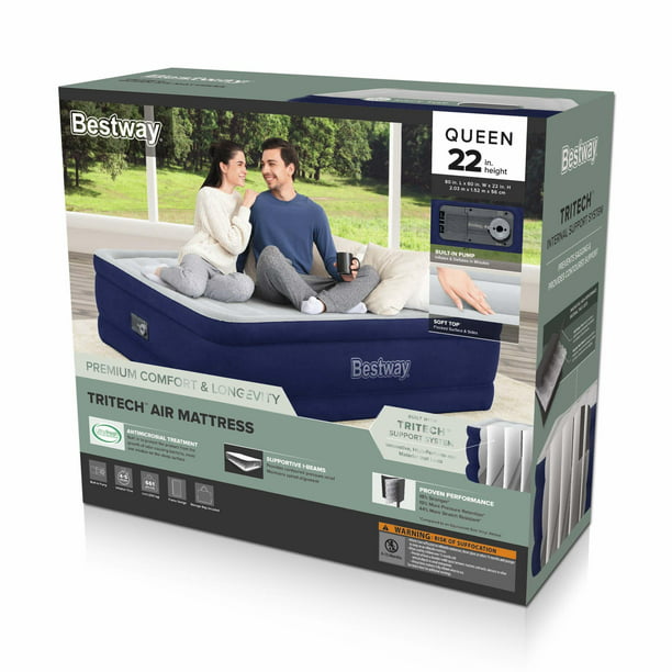 Bestway Tritech™ Air Mattress Queen 22" with Built-in AC Pump and Antimicrobial Coating