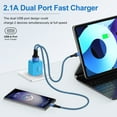 thumbnail image 2 of FiveBox 2.1A USB Wall Charger Block, 2 Pack Dual Port USB Charger Adapter Power Plug Fast Charging Station Box Base USB Charger Cube Compatible for iPhone, Samsung, Android, Blue, 2 of 7