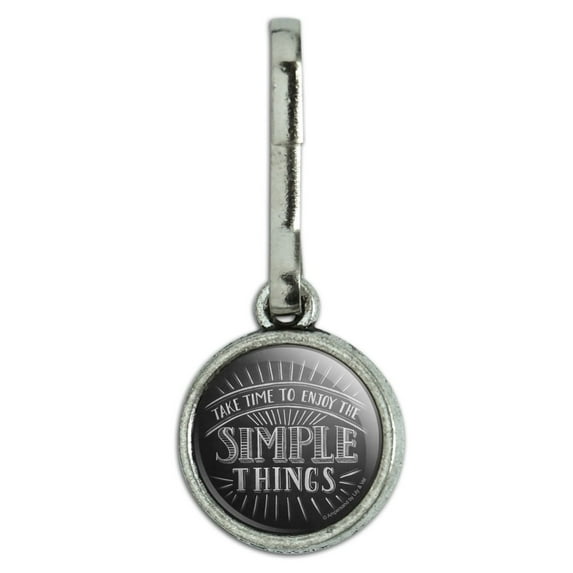 Enjoy the Simple Things Antiqued Charm Clothes Purse Suitcase Backpack Zipper Pull Aid