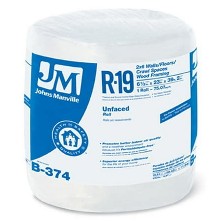 Johns Manville 90003722 Unfaced R-19 Fiberglass Insulation Roll, 23" x 39'2"