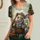 thumbnail image 2 of Pullover Impreso de Pascua de las Mujeres, Nuevo Cuello en V de Manga Corta Casual Top para Uso Diario Y de Fiesta, Camiseta de Cuidado de la Moda Elástica, 2 of 5