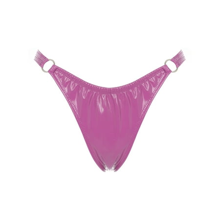 Zaldita Women s Shiny Metallic Low Rise G-String Thong Latex O-ring Micro Panties Briefs Clubwear Hot Pink 3XXL