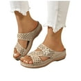 thumbnail image 4 of Summer Sandals Women Arch Support Wedge Open Toe Slip-on Peep Toe Slides Sandals Slippers Women Dressy Comfortable Summer Casual Sandals Khaki 42, 4 of 9