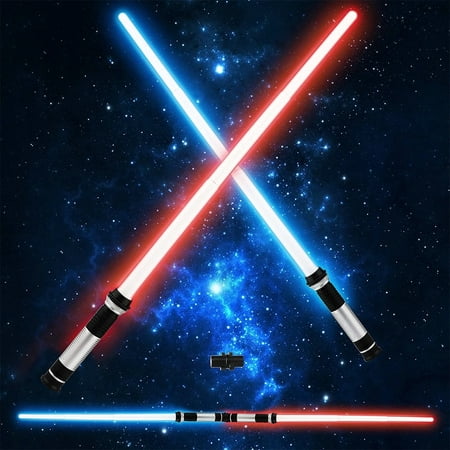 

Protoiya 2pcs 19.6 LED Lightsaber with Connector 2-In-1 Retractable Glow Sword Light with 7 Color Changing Battery Operated Light Swords Luminous Saber Toy for Kids Gift (with Light without Sound)