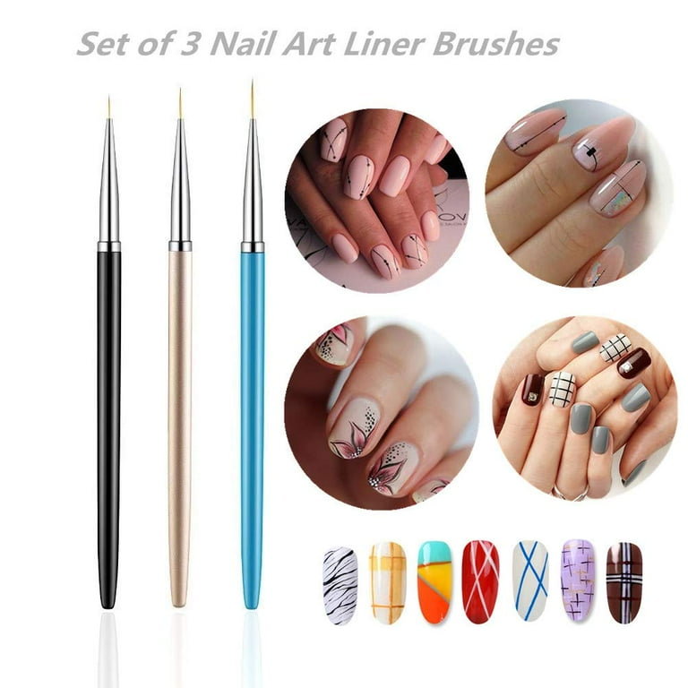 3PCS Nail Art Liner Brushes, Nail Painting Drawing Pens 