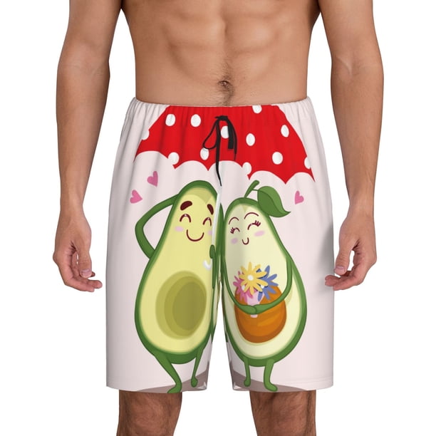 Fotbe Avocado Lovers Wearing Umbrella Pantalones Cortos de Pijama para Hombre, Ropa de Dormir, Pantalones de Pijama Cortos para Hombre-Medium