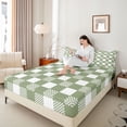 thumbnail image 4 of Homewish Geometric Plaid 3pcs Twin Sheet Sets For Teens Boys Girls,Green White Twin Fitted Sheet,Vintage Aesthetic Breathable Flat Sheet,Super Cozy Room Decor, 4 of 7