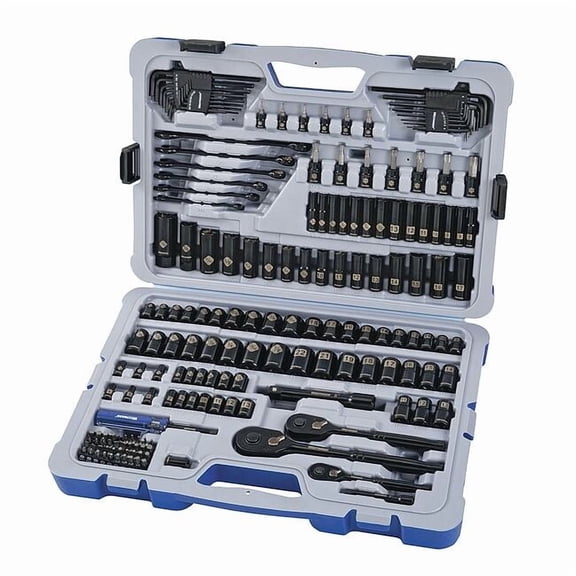 Socket Wrench Set, 1/4 in, 3/8 in, 1/2 in Drive Size, (58) 6-Point, (28) Deep 6-Point, 183-Piece