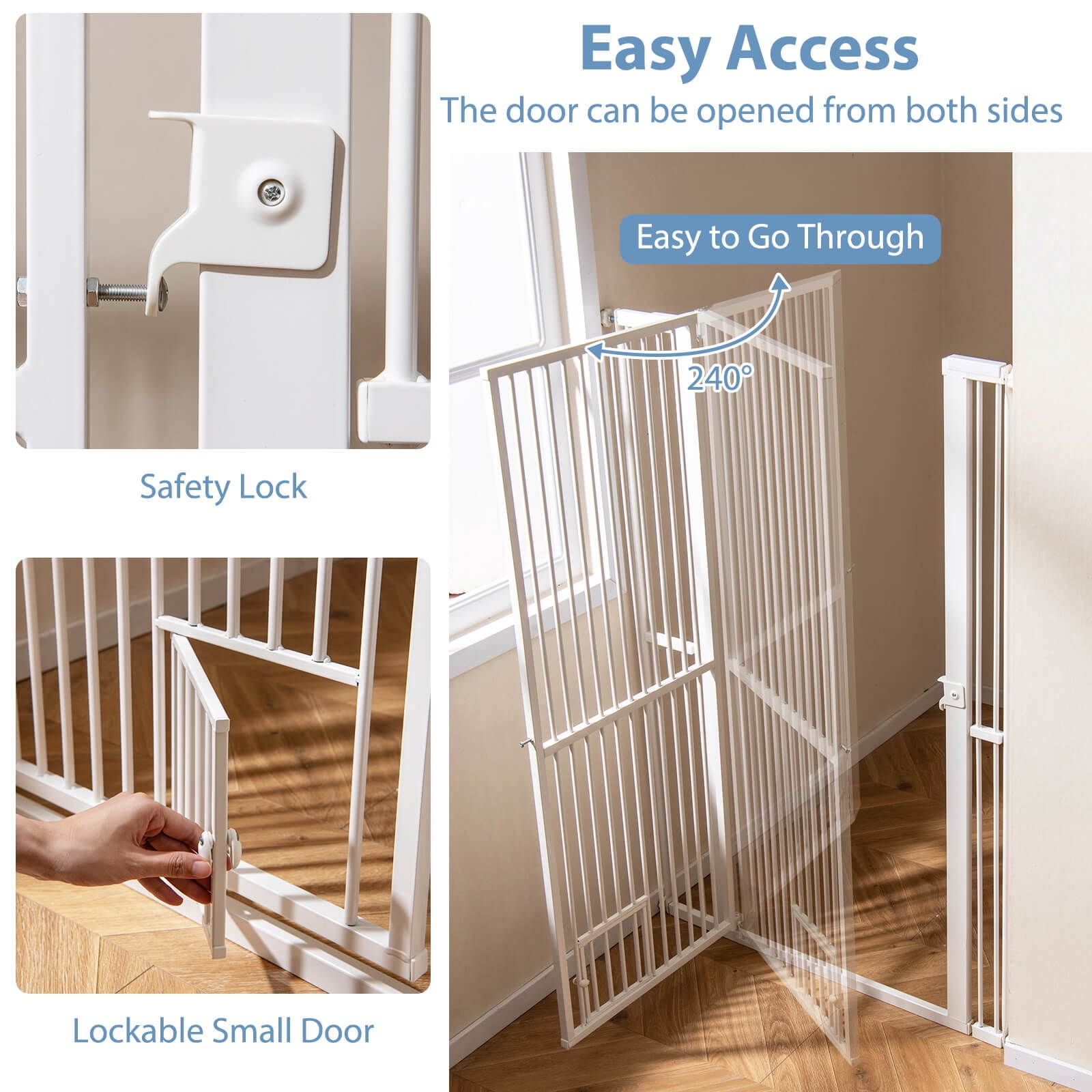 Costway 59” Extra Tall Pet Gate with 30.5”-41” Width & 2 Extension Kits 1.37” Gap