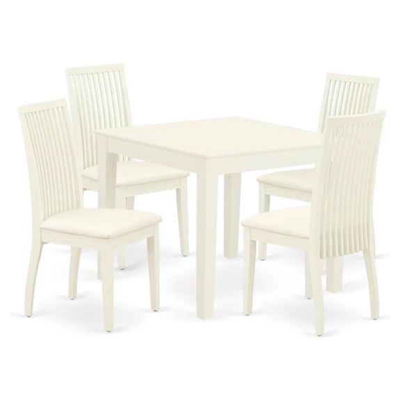 East West Furniture Oxford 5-piece Wood Dining Table and Chairs in Linen White