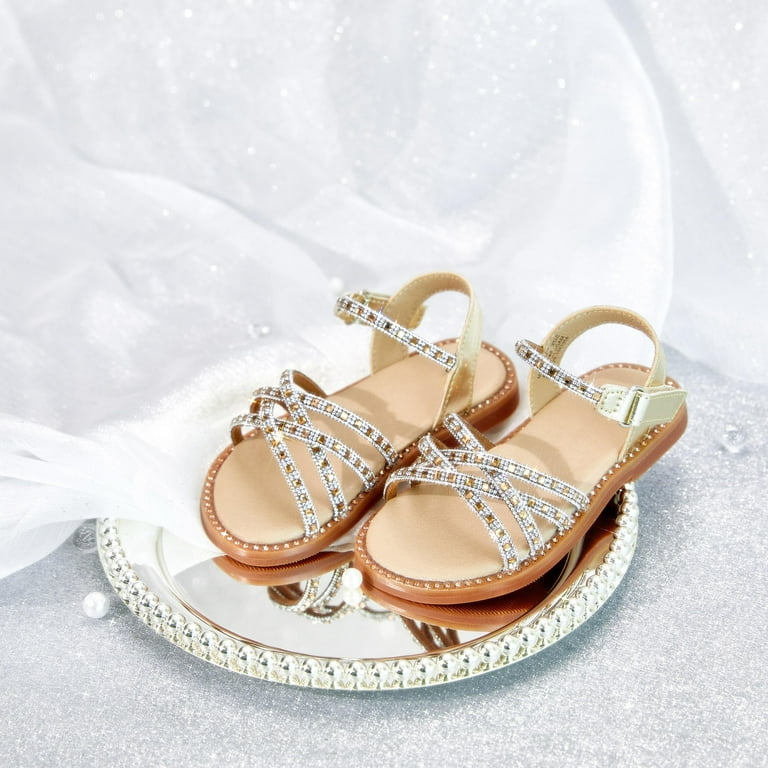 Toddler Girl Gold Sandals Size 11 - Little Flower Girl Easter Flower Girl Dress  Shoes Sparkly Little Kid Summer Flats - Walmart.com