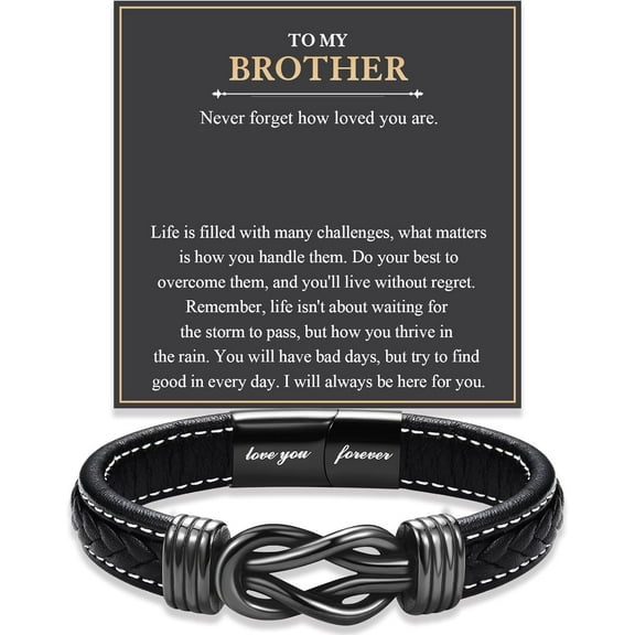 Love You Forever Leather Bracelet Gifts for Men Him Teen Boys, To My Brother Son Grandson Nephew Friend Dad Husband Christmas Birthday Valentines Fathers Day Graduation Back to School Gifts