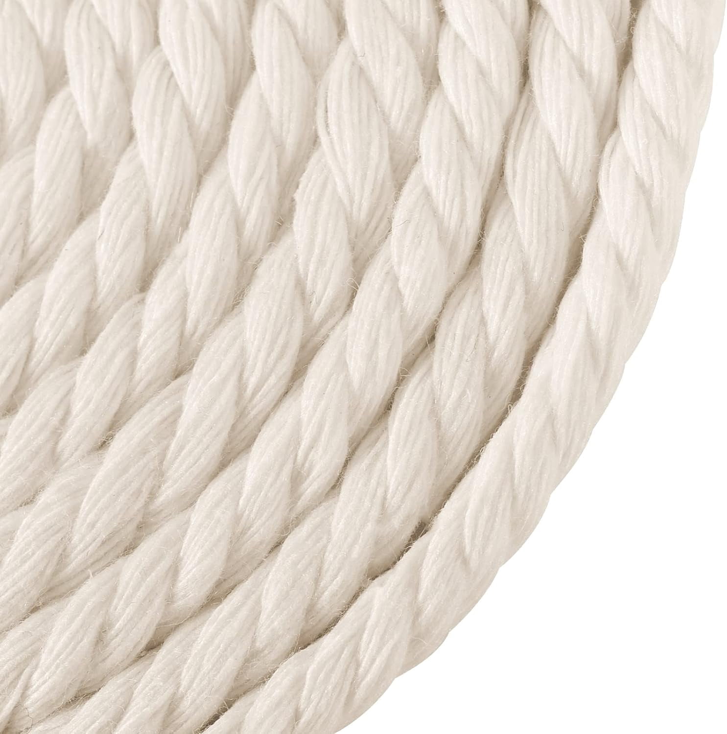 Natural Macrame Cord 6 mm x 500Ft, 4 Strand Twisted Soft Cotton Cord, 1/4 Inch Cotton Rope for DIY Knitting, Plant and Clothes Hangers, Christmas Wedding Decoration, Nutural White