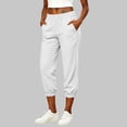 thumbnail image 2 of felwors Capri Pants Women Petite Summer Pull Capri Joggers Casual Elastic Waist Cropped Pant Beach Clothes White for Size M, 2 of 4