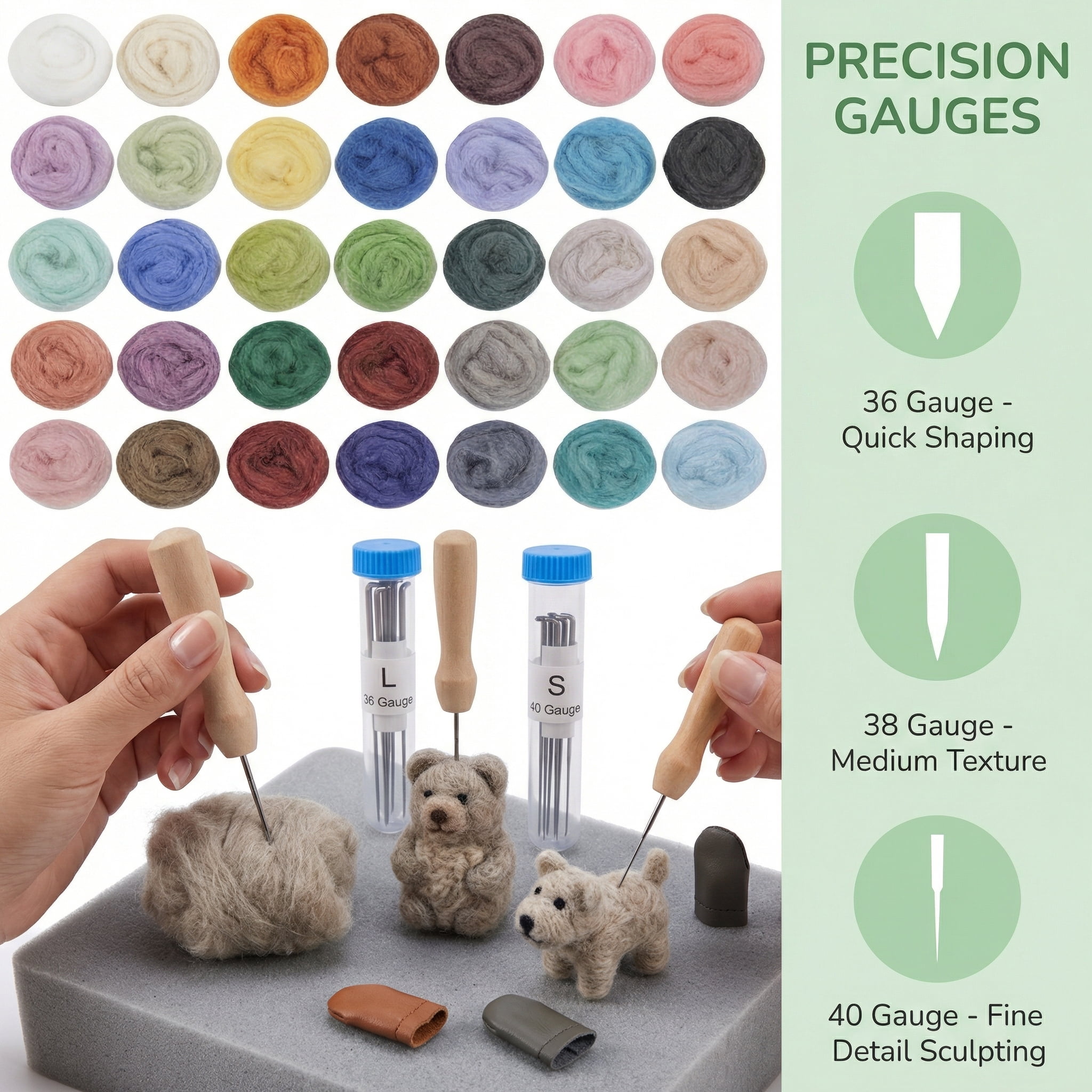 Needle Felting Kit for Beginners - 50 Colors Soft Wool Roving with Complete Tools Set (Felting Needles, Foam Mat, Finger Guards, Wooden Handles) DIY Craft Supplies