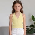 thumbnail image 2 of mgoYE Kids Girls Halter Tank Tops 7-8 Years Summer Vests Casual V Neck Solid Lightweight Breathable Beige, 2 of 5