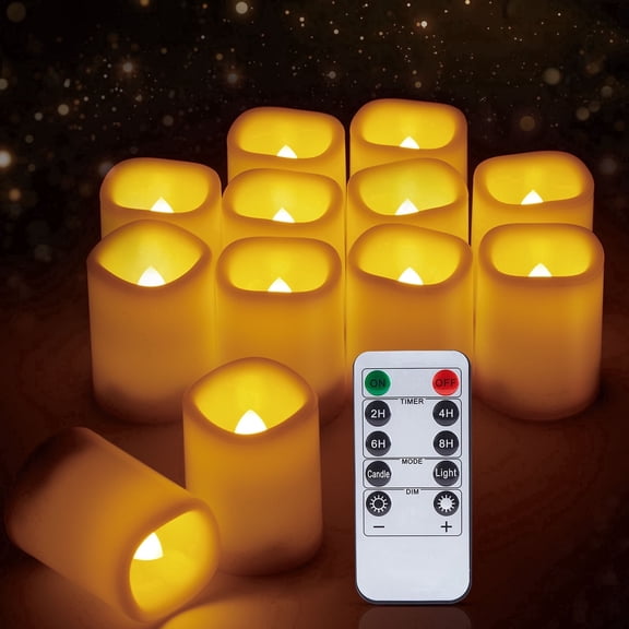 IMAGE 12 PacK Flameless Votive Candles Flickering 3D Wicks LED with Remote Timer