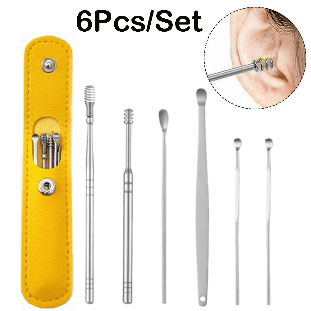 6pcs Ear Pick Cleaning Set Spiral Tool Spoon Ear Wax Remover Cleaner Curette Kit