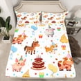 thumbnail image 2 of Feelyou Child Happy Birthday Queen Sheet Sets, Kawaii Sheep Cat Horse Flat Sheet, Kawaii Animal Party Queen Fitted Sheet, Breathable Home Decor, 4-Piece, 2 of 7