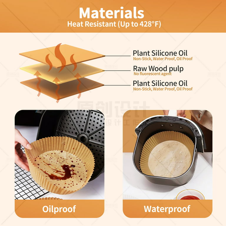 2x100Pcs Air Fryer Disposable Instant Pot Paper Liner Non-stick Oil-Proof  6.3 In