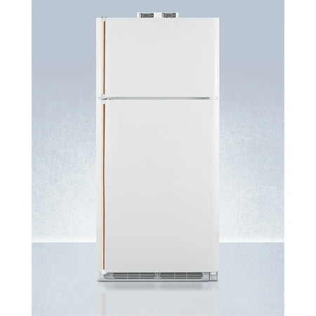 18 cu.ft. break room refrigerator-freezer in white with NIST calibrated alarm/thermometers and copper handles