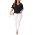 thumbnail image 2 of Agnes Orinda Women's Plus Size Cropped Tops V Neck Short Sleeve Button Down Summer Casual Shirt 1X Black, 2 of 6