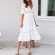 thumbnail image 1 of Vestido Largo Fluido Vestido ajustado para mujer Estilo bohemio Escote en V profundo Media manga Ajuste de encaje Traje diario Cgtredaw Blanco L para Mujer, 1 of 1