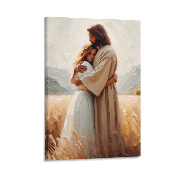 Jesus Wall Art Jesus Hugging Woman in Wheat Field Bible Painting Canvas Art Poster and Wall Art Picture Print Modern Family bedroom Decor Posters 12x18inch(30x45cm)