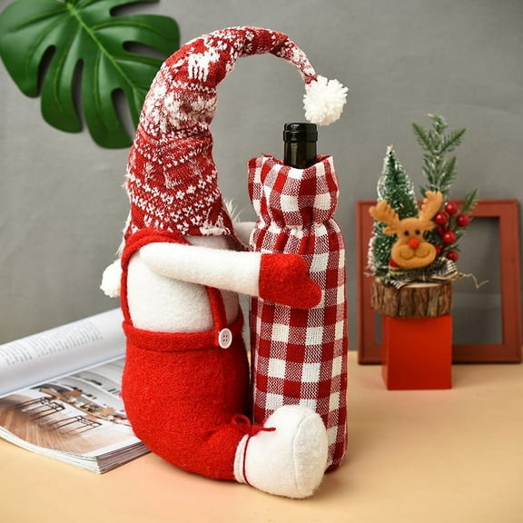 Christmas Gnomes Wine Bottle Cover-White