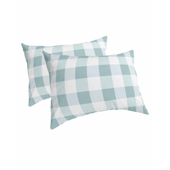 Aqua Plaid Pillow Covers Queen Size 2 Pack, Spring Summer Farmhouse Buffalo Checkered Soft Bed Throw Pillowcases Breathable Cooling Long Lumbar Body Pillow Sham Cover for Bed Sofa 20''x30''