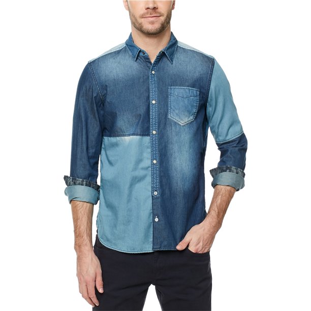 Camisa de mezclilla con bloques de color Buffalo David Bitton para hombre azul mediano