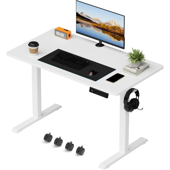 JUMMICO Electric Standing Desk,39 x 24 Inches Height Adjustable Home Office Desk with Removable Caster (White)