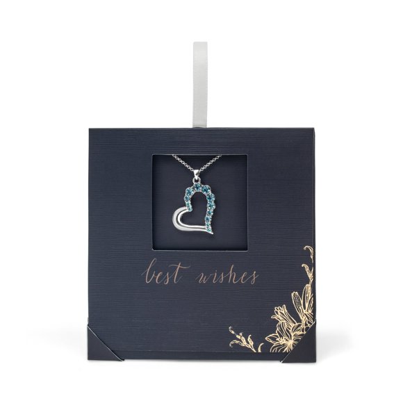 callura Collier Pendentif en Cristal Aqua Cœur Swarovski avec Carte-Cadeau des Fêtes – Chaîne Élégante en Cristal Aqua Swarovski en Forme de Cœur et Argent pour Femmes