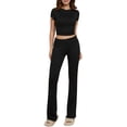 thumbnail image 2 of Yunliwuli Women's 2 Piece Casual Outfits Short Sleeve Crop Tops Solid Color Skinny Pants Sets, 2 of 9
